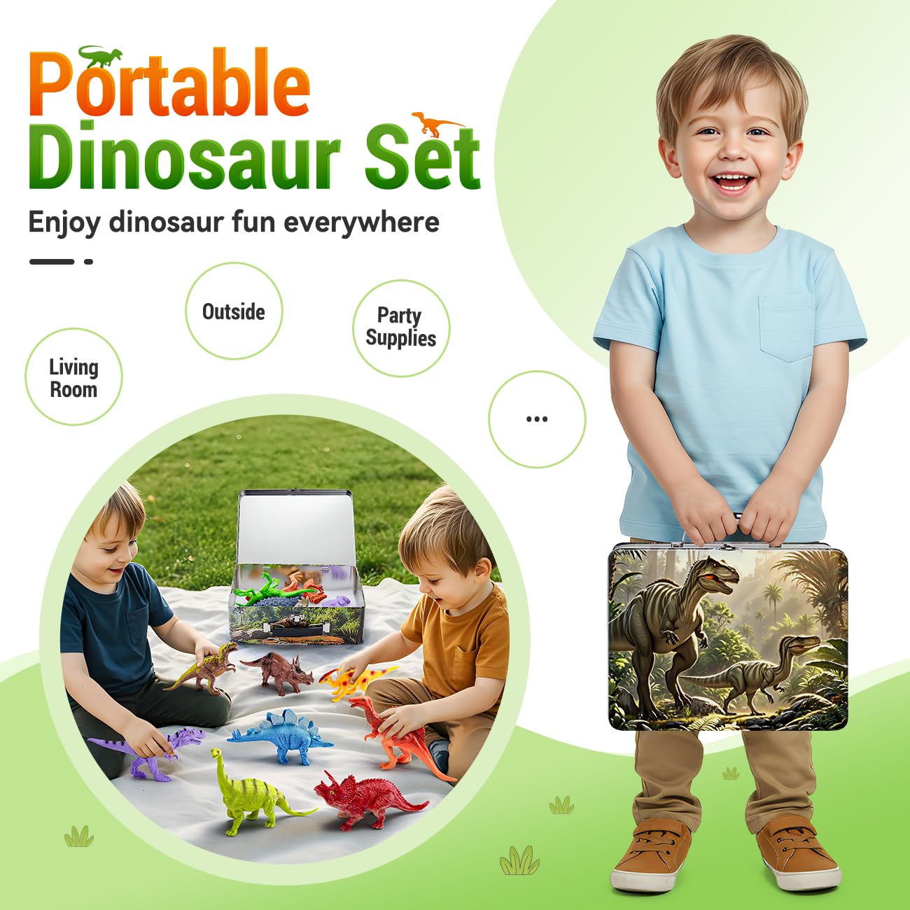 Kiddiworld 12 Realistic Dinosaur Toys with Metal Storage Box – BPA-Free Dino Set for Ages 2-6