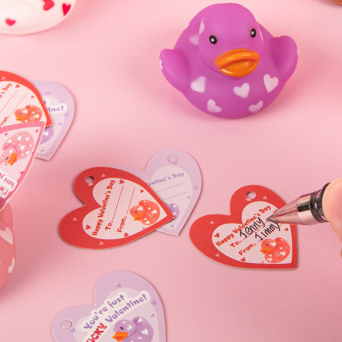 Kiddokids 28-Pack Valentine Cards with Rubber Ducks - Non-Candy Classroom Gifts