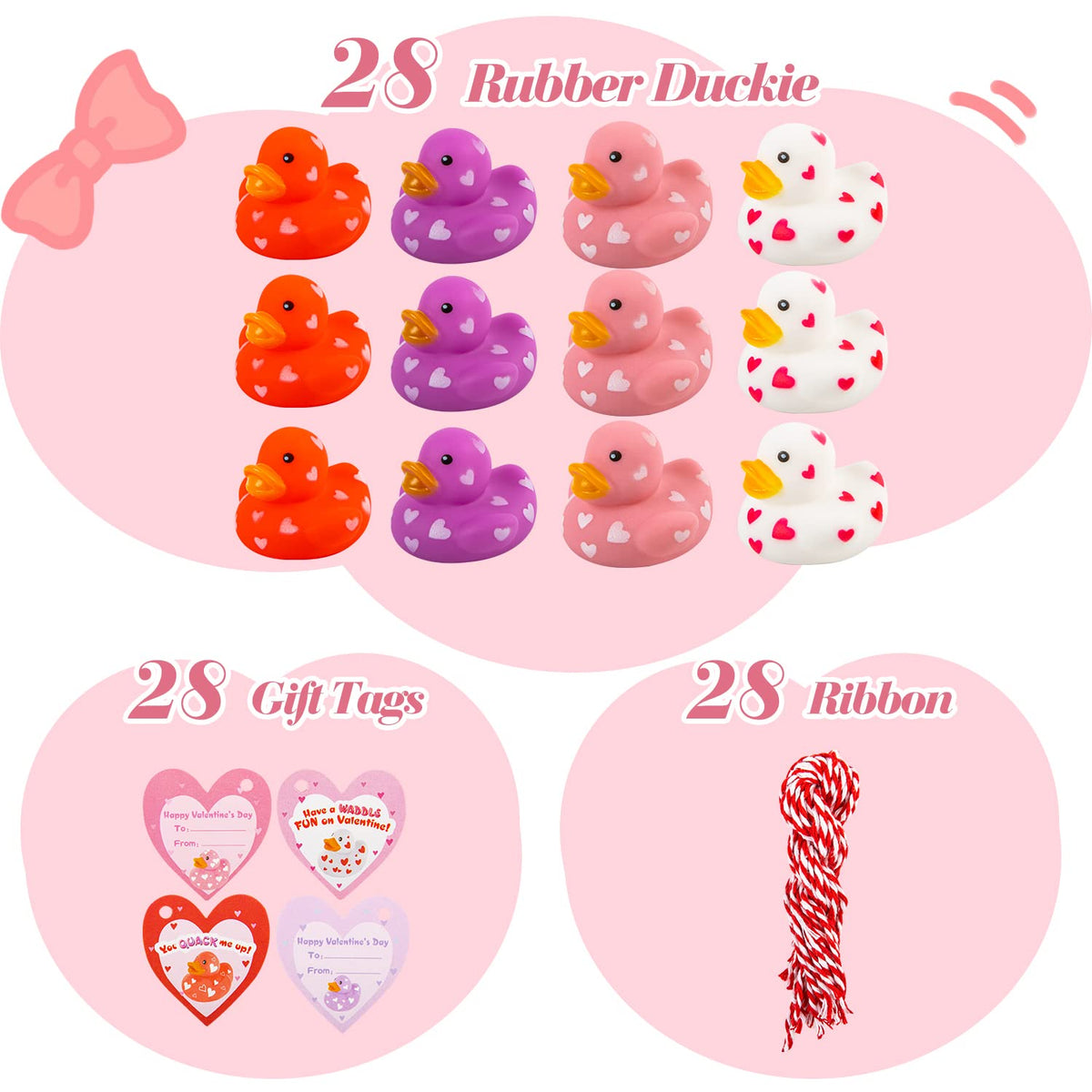 Kiddokids 28-Pack Valentine Cards with Rubber Ducks - Non-Candy Classroom Gifts