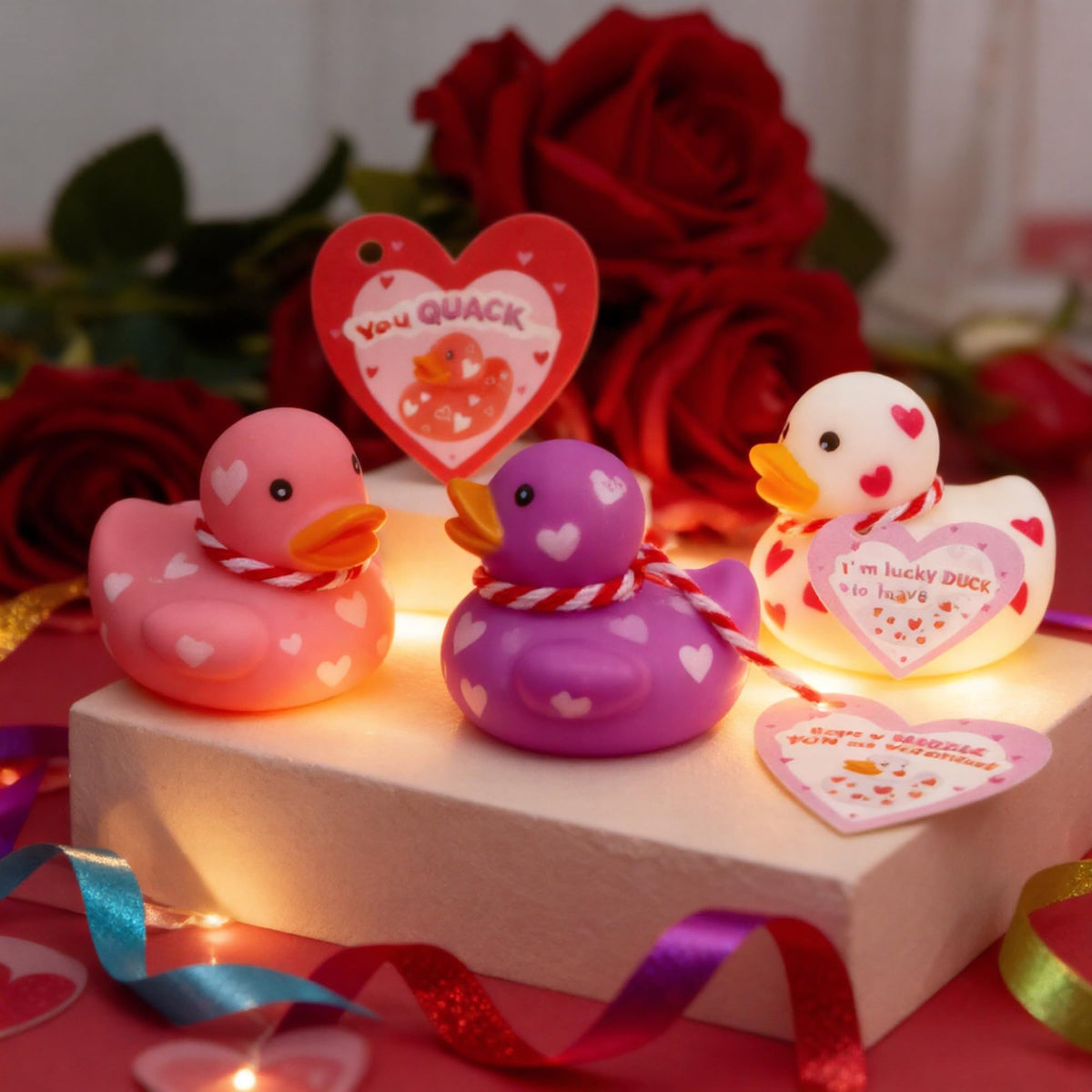 Kiddokids 28-Pack Valentine Cards with Rubber Ducks - Non-Candy Classroom Gifts