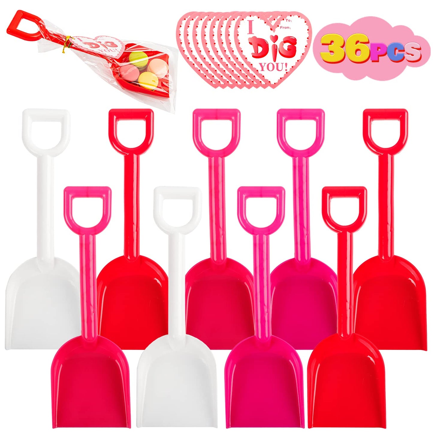 KIDDOKIDS 36-Pack Valentine's Day Cards with Shovels & Bags – Non-Candy Classroom Gifts