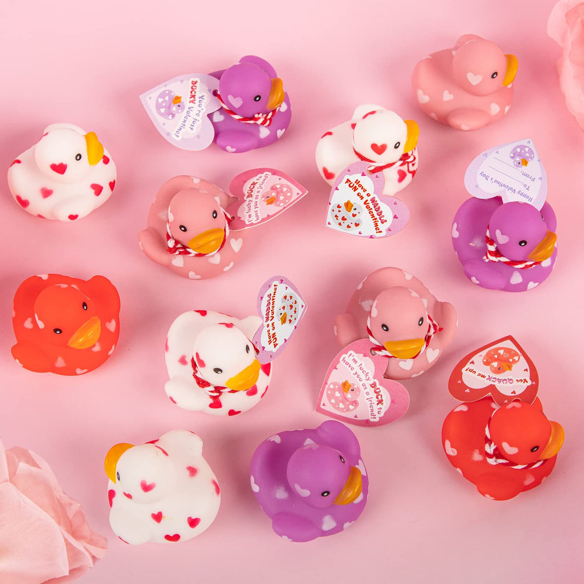 Kiddokids 28-Pack Valentine Cards with Rubber Ducks - Non-Candy Classroom Gifts