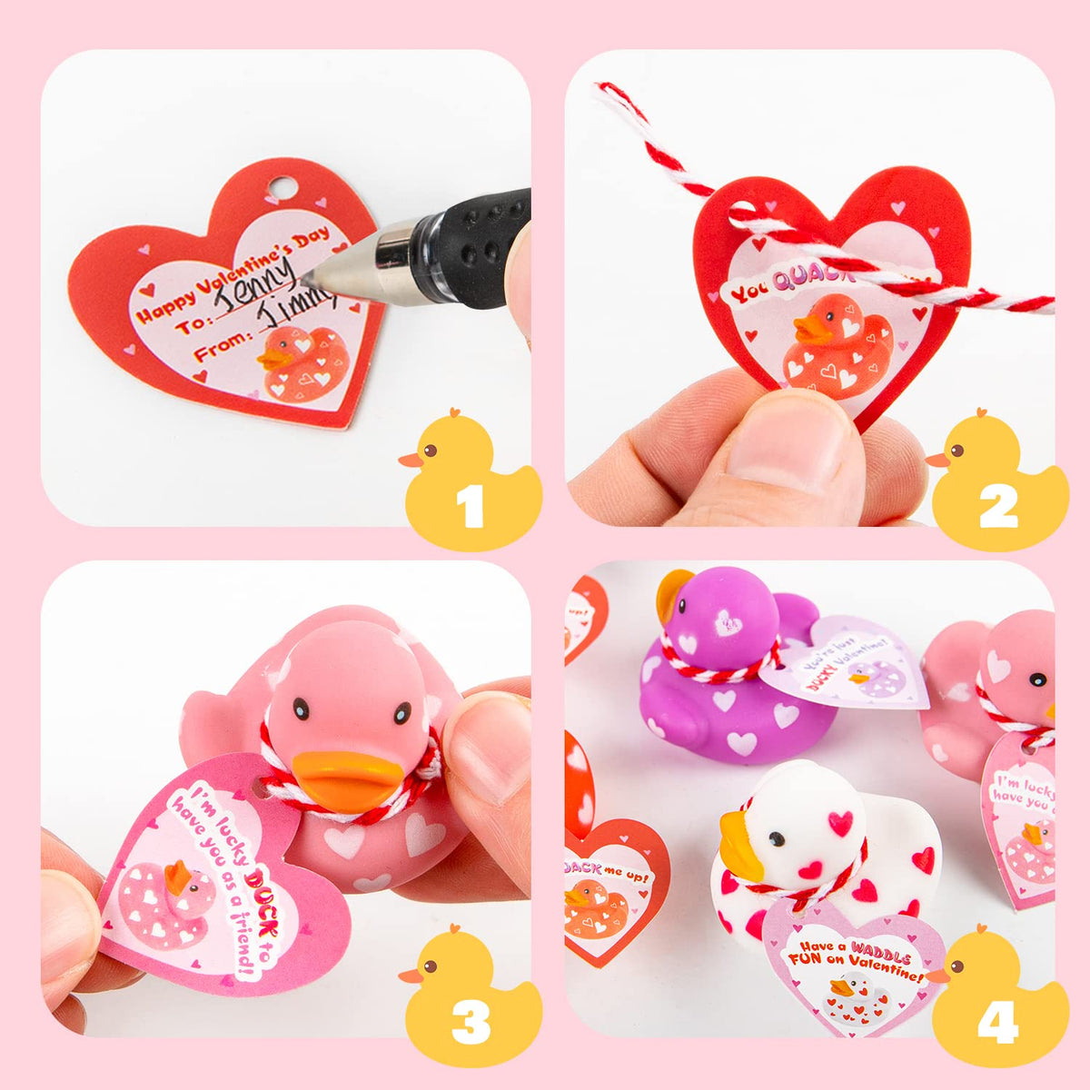 Kiddokids 28-Pack Valentine Cards with Rubber Ducks - Non-Candy Classroom Gifts