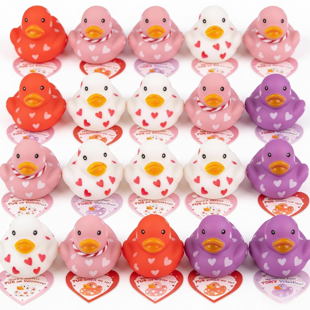 Kiddokids 28-Pack Valentine Cards with Rubber Ducks - Non-Candy Classroom Gifts