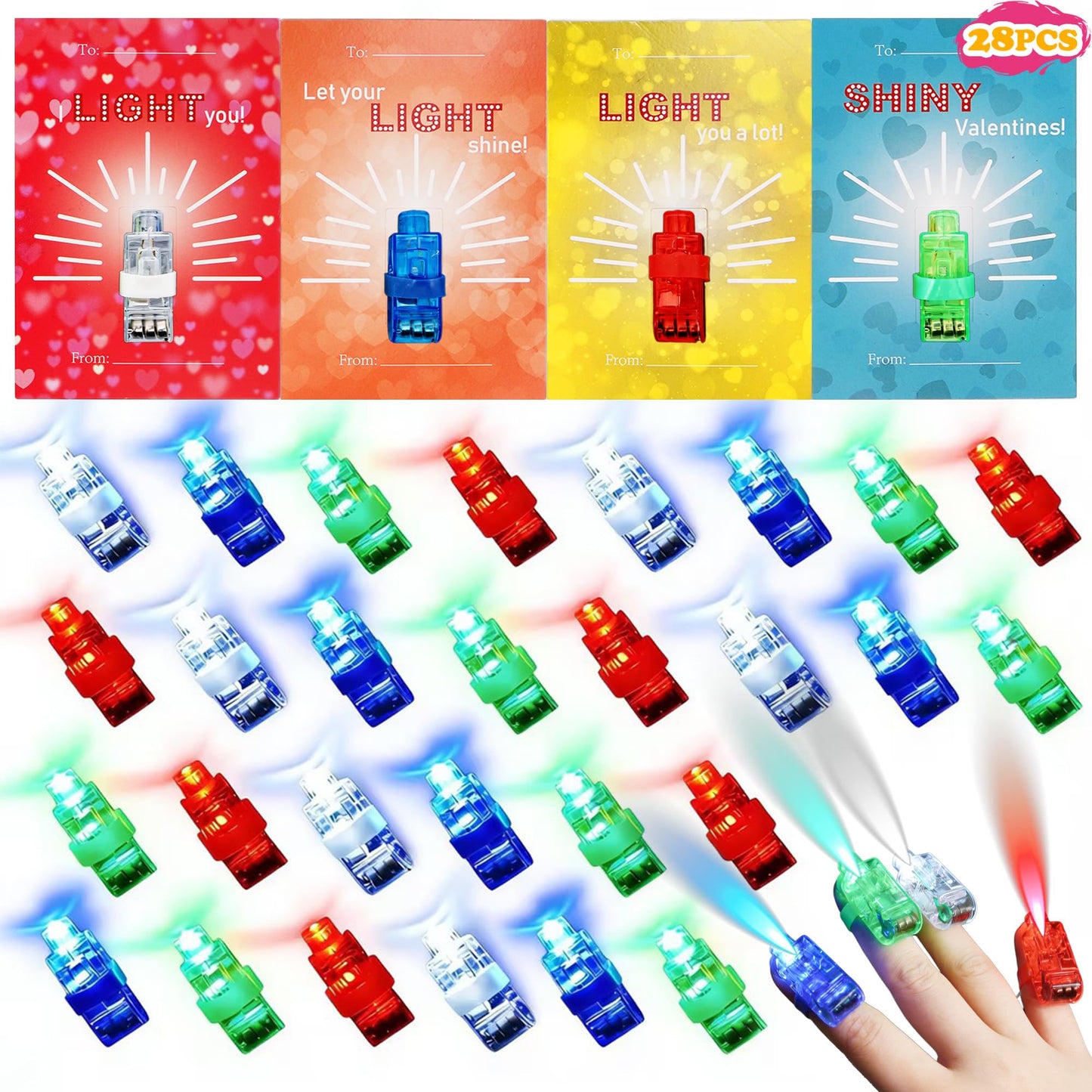 Kiddokids 28-Pack Valentine’s Day Finger Light Cards – Non-Candy Classroom Gifts