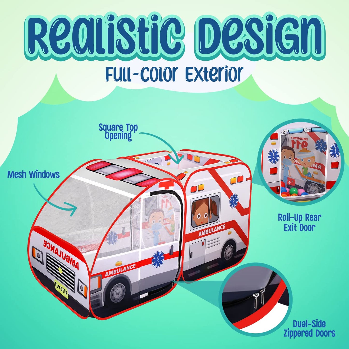 Kiddzery Ambulance Pop-Up Tent with Sounds – Doctor Kit & Ball Pit