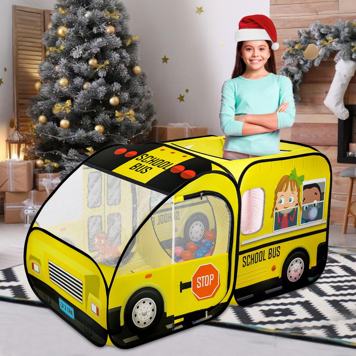 Kiddzery School Bus Pop-Up Tent with Sound Button – Indoor & Outdoor Ball Pit for Toddlers & Kids
