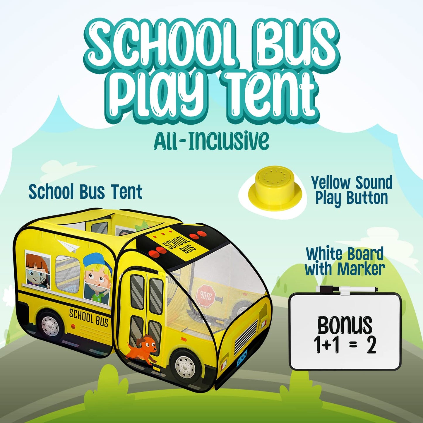 Kiddzery School Bus Pop-Up Tent with Sound Button – Indoor & Outdoor Ball Pit for Toddlers & Kids