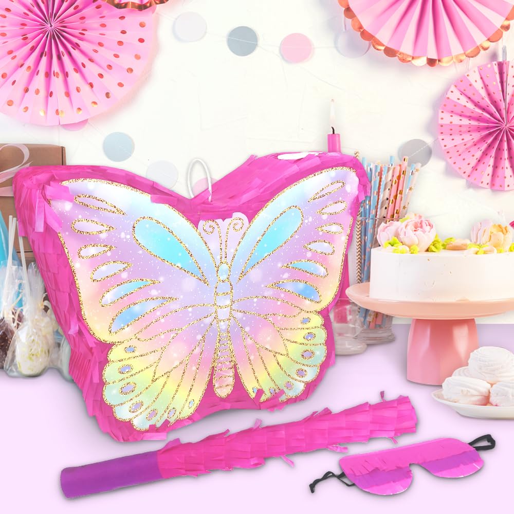 KiDEPOCH Butterfly Piñata – Colorful Birthday Party Decoration with Stick & Blindfold (16 x 12.6 x 4.2 in)