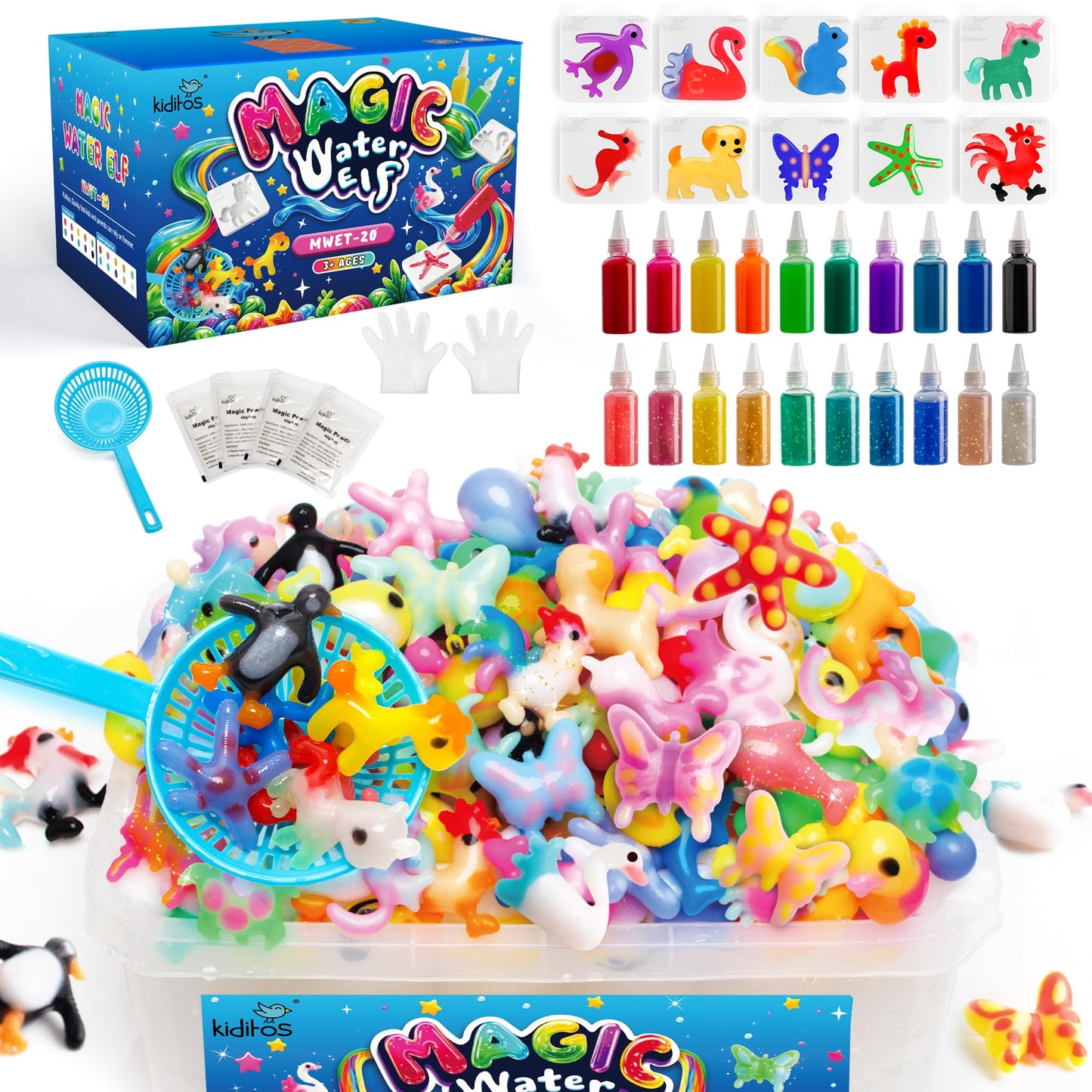Kiditos Magic Water Elf Toy Kit - Gel Squishies & Animal Molds for Kids 3+