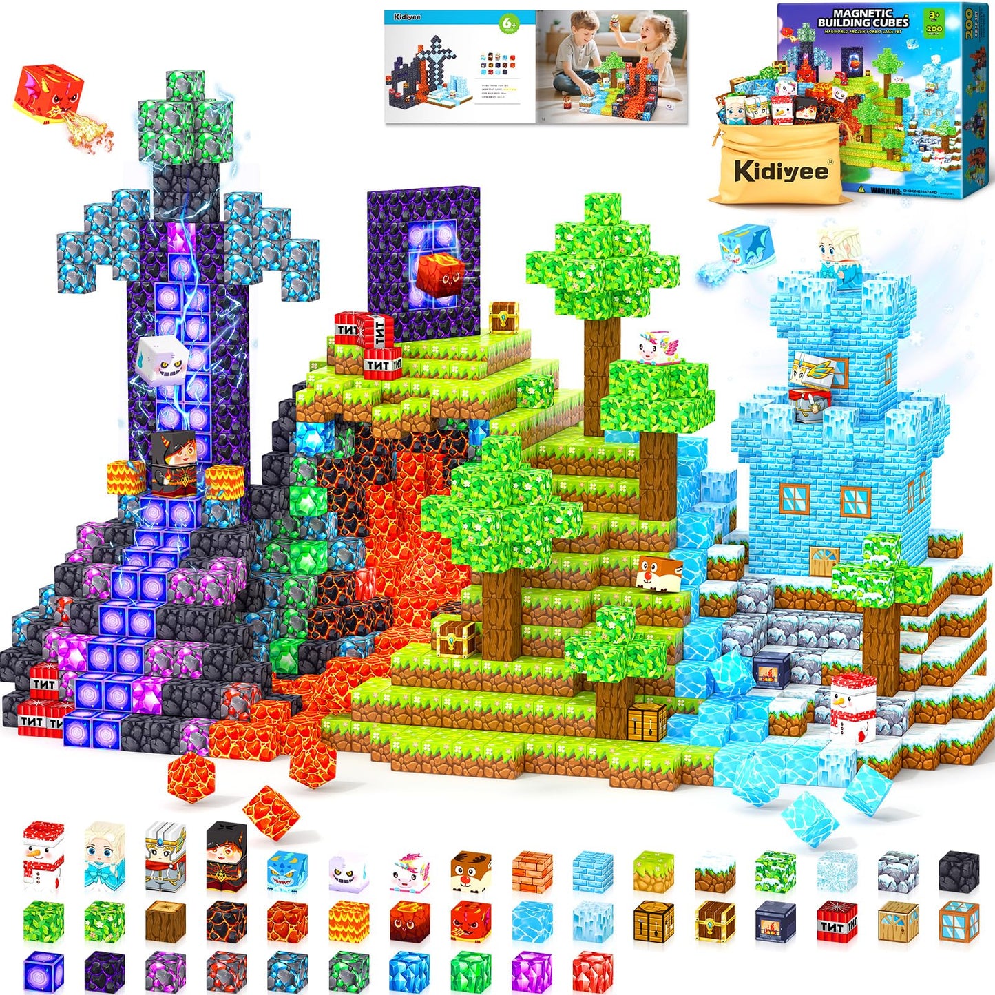 Kidiyee 200PCS Magnetic Blocks – Build Mine Magworld | STEM Building Toys for Kids 4-12