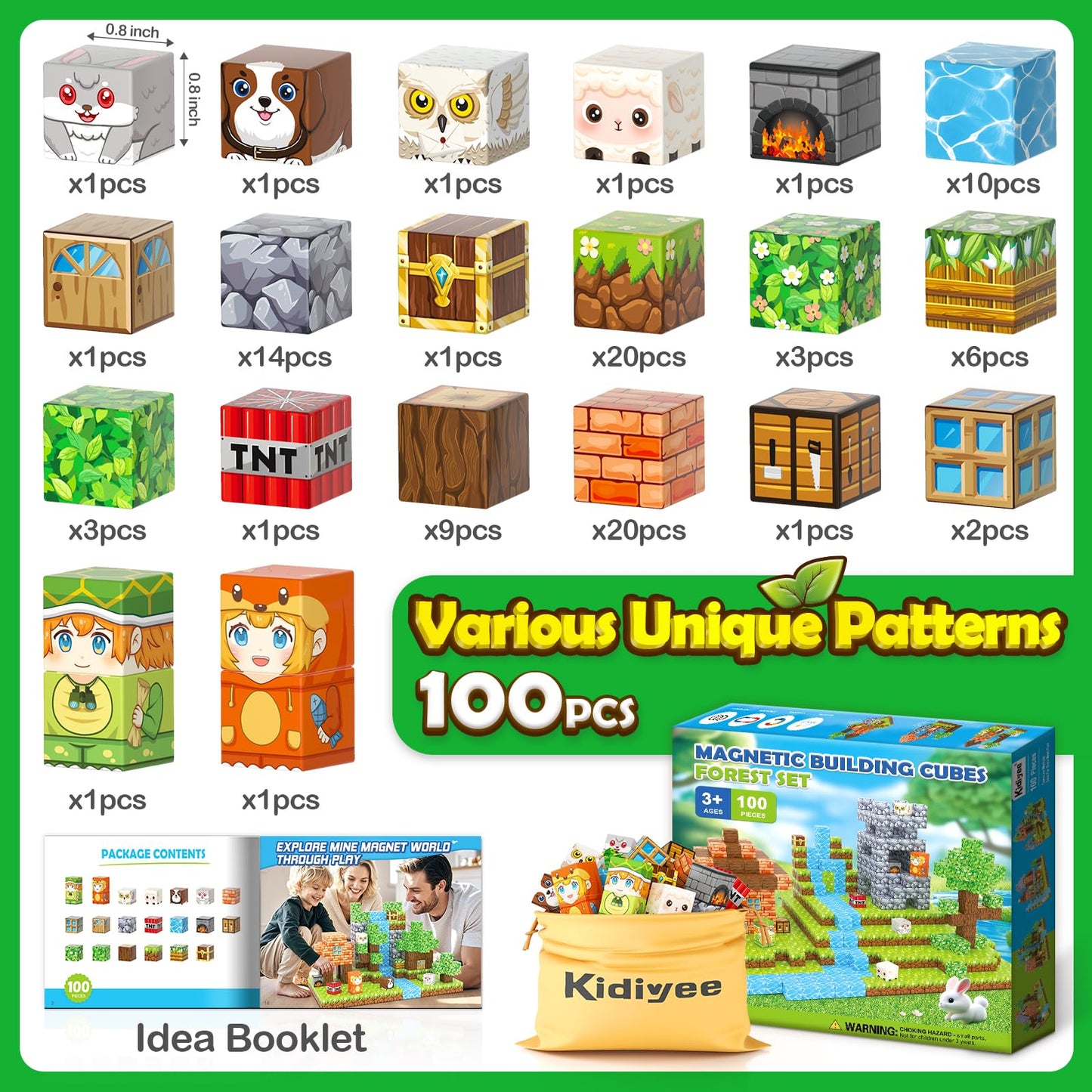 Kidiyee 100PCS Magnetic Blocks – Forest World STEM Building Toys for Kids 4-8