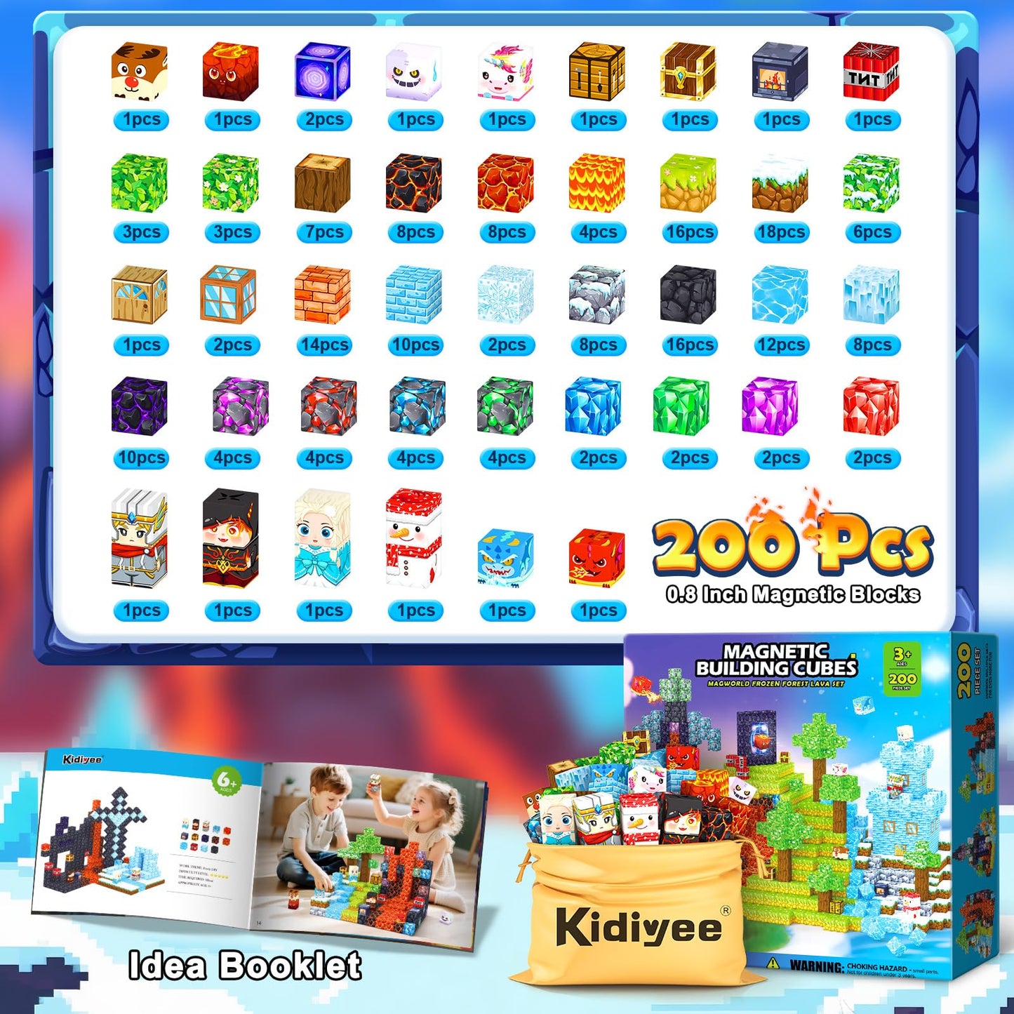 Kidiyee 200PCS Magnetic Blocks – Build Mine Magworld | STEM Building Toys for Kids 4-12