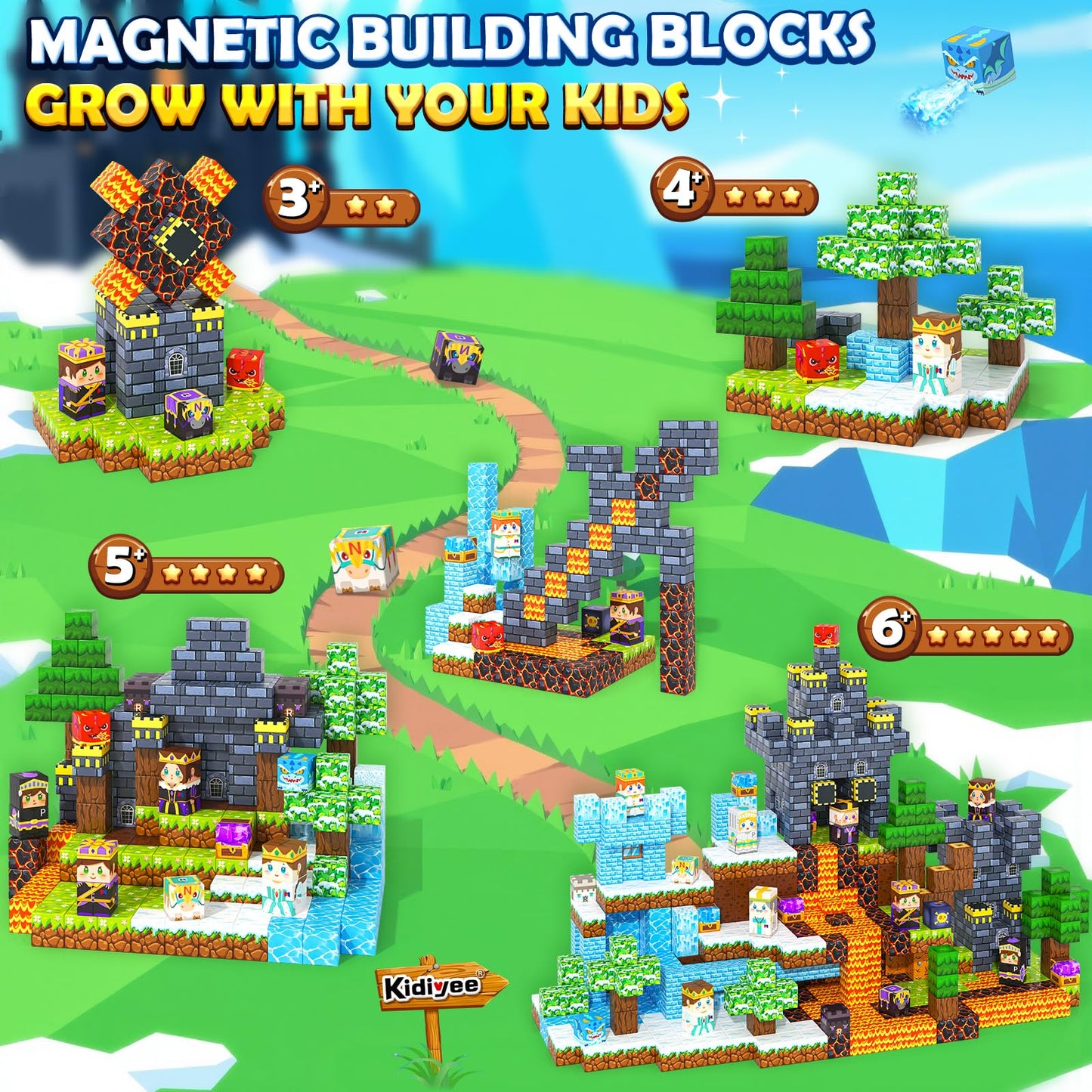 Kidiyee 144PCS Magnetic Blocks - Mine Magnet World Chess Set for Kids 3-12+