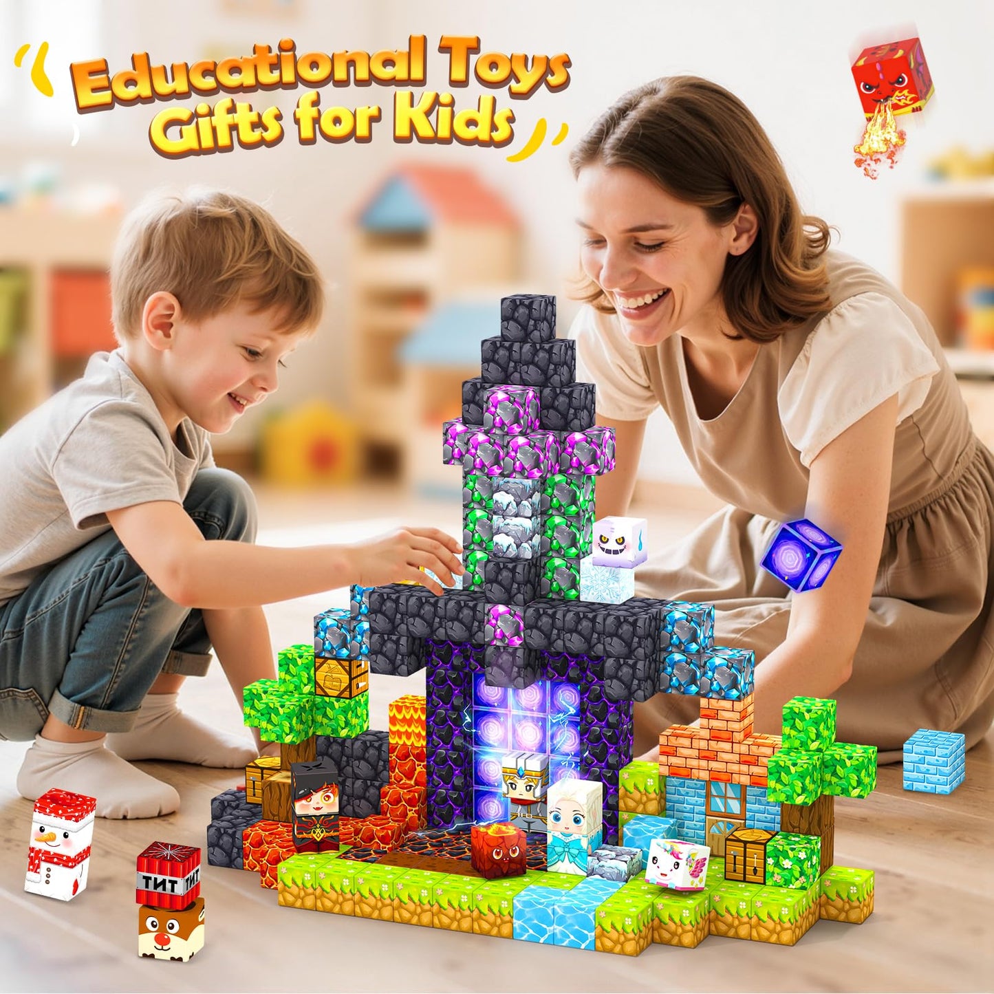 Kidiyee 200PCS Magnetic Blocks – Build Mine Magworld | STEM Building Toys for Kids 4-12
