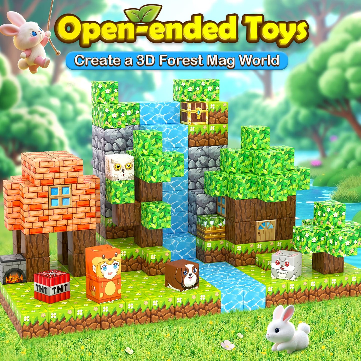 Kidiyee 100PCS Magnetic Blocks – Forest World STEM Building Toys for Kids 4-8