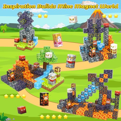 Kidiyee 100PCS Magnetic Blocks – Mine Magnet World: Forest & Lava Set for STEM Play (Ages 3-7)