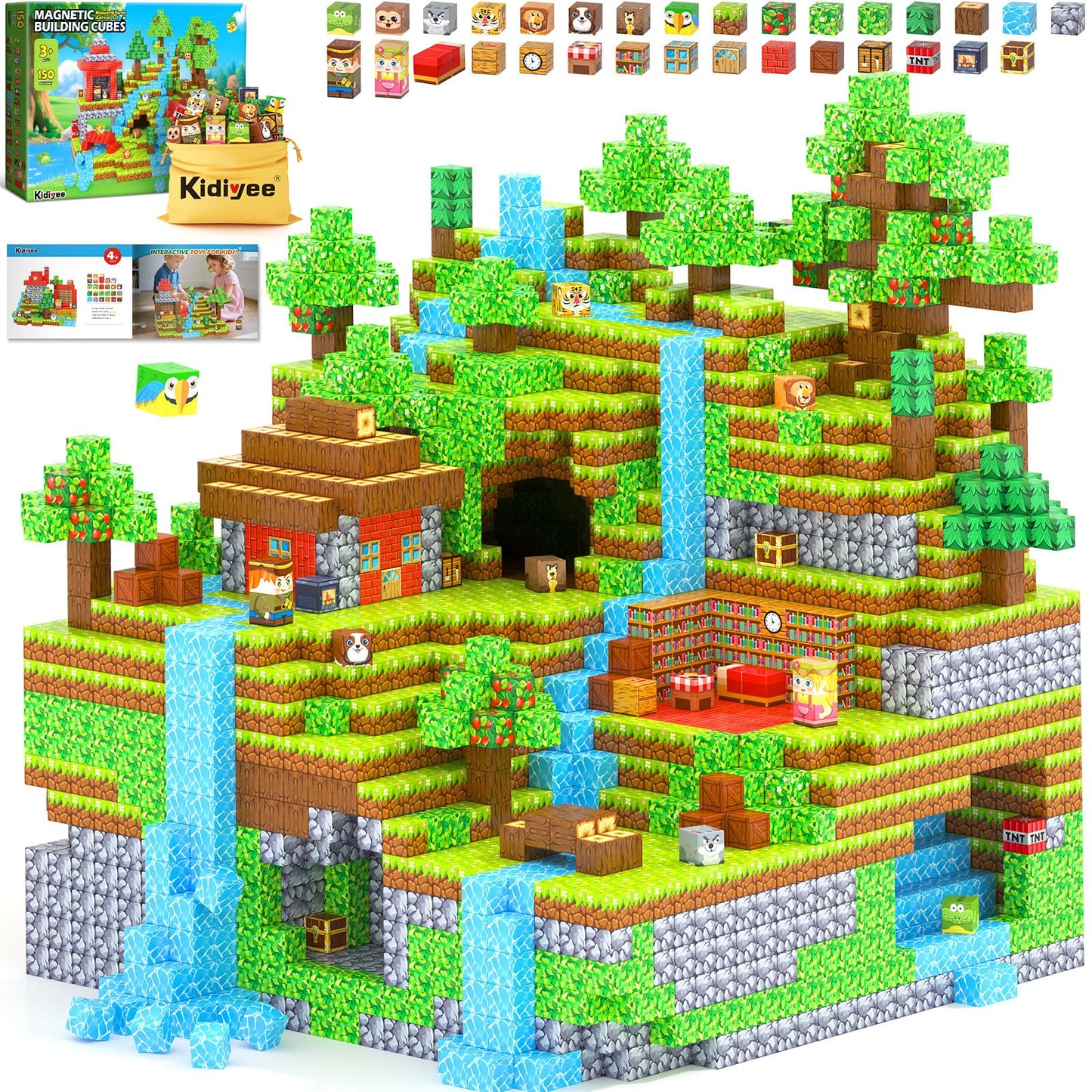 Kidiyee 150PCS Magnetic Blocks – Mine Magnet World Forest Animal Set | STEM Building Toys