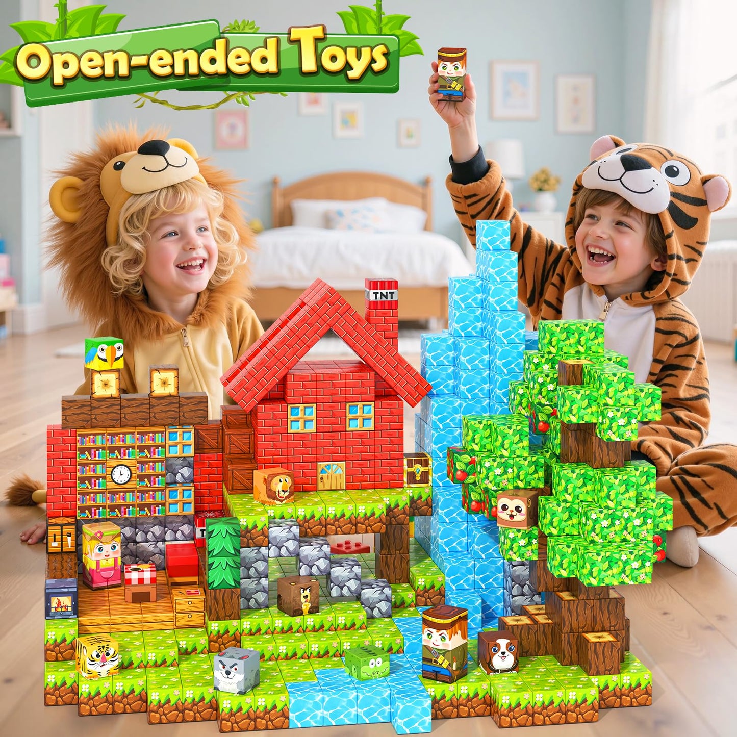 Kidiyee 150PCS Magnetic Blocks – Mine Magnet World Forest Animal Set | STEM Building Toys