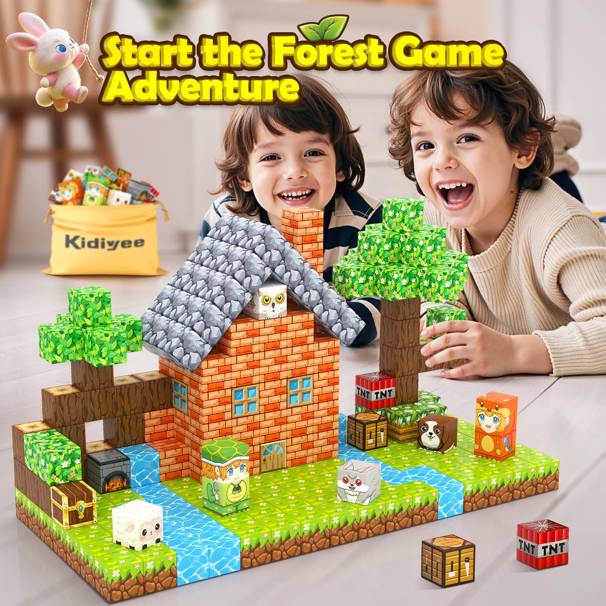 Kidiyee 100PCS Magnetic Blocks – Forest World STEM Building Toys for Kids 4-8