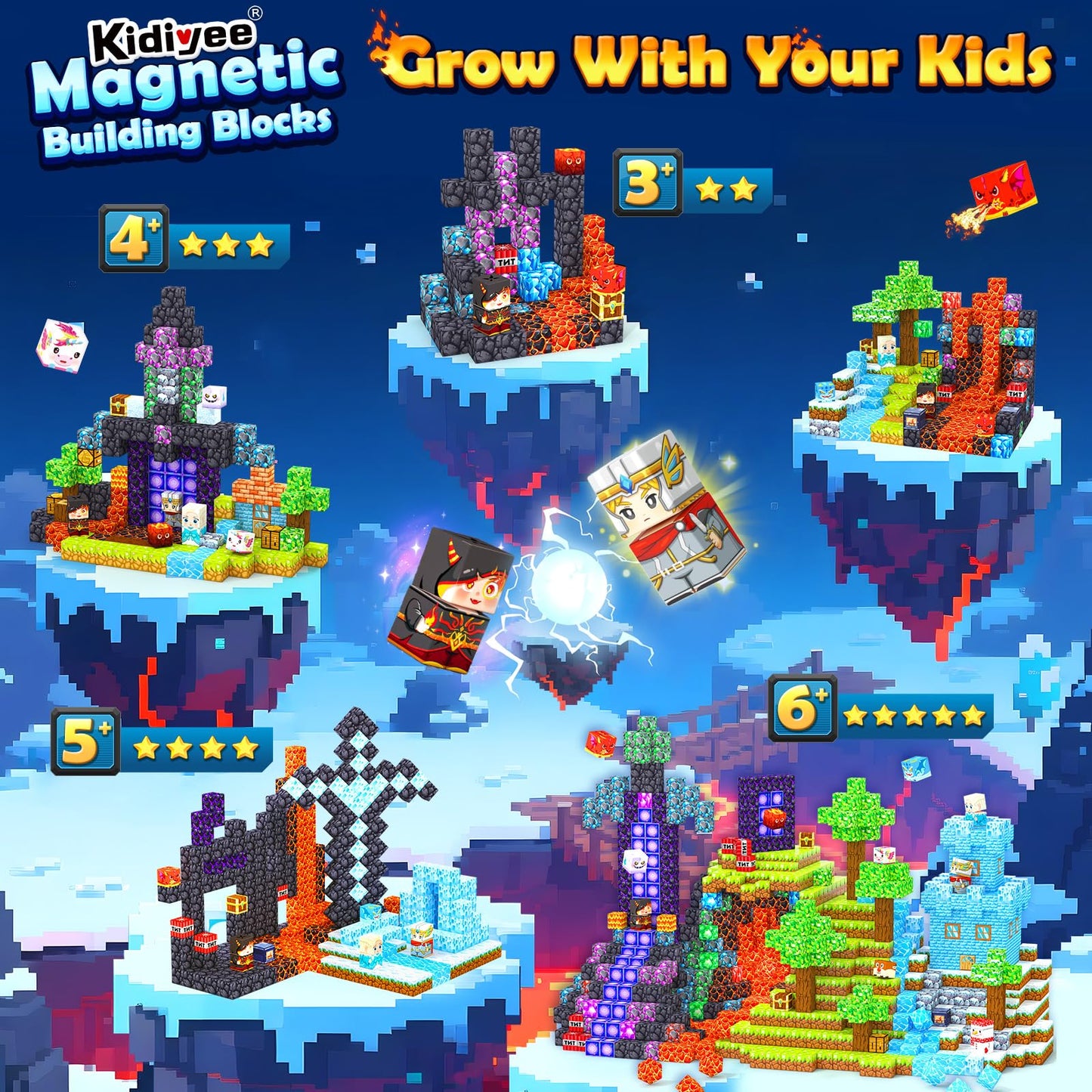 Kidiyee 200PCS Magnetic Blocks – Build Mine Magworld | STEM Building Toys for Kids 4-12
