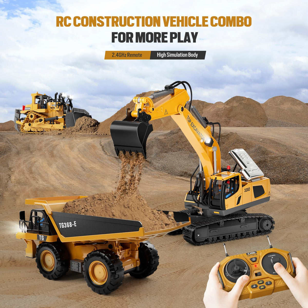 KIDMARKT RC Excavator Toy — 11-Channel Metal Construction Truck with 2×1200mAh Batteries, 120-Min Playtime