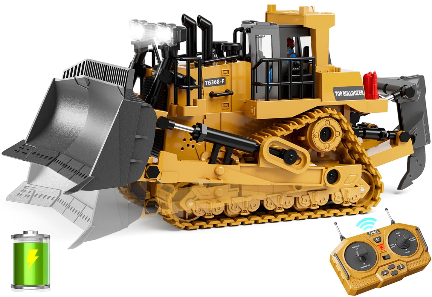 KIDMARKT Metal RC Bulldozer Toy – 9-Channel, Lights & Sounds, for Ages 3–12