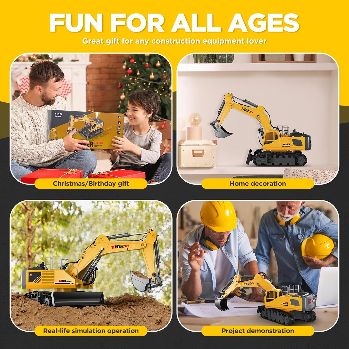 KIDMARKT 21-inch Large RC Excavator Toy – 15-Channel, Metal Bucket, Dozer Blade, Water Spray, Lights