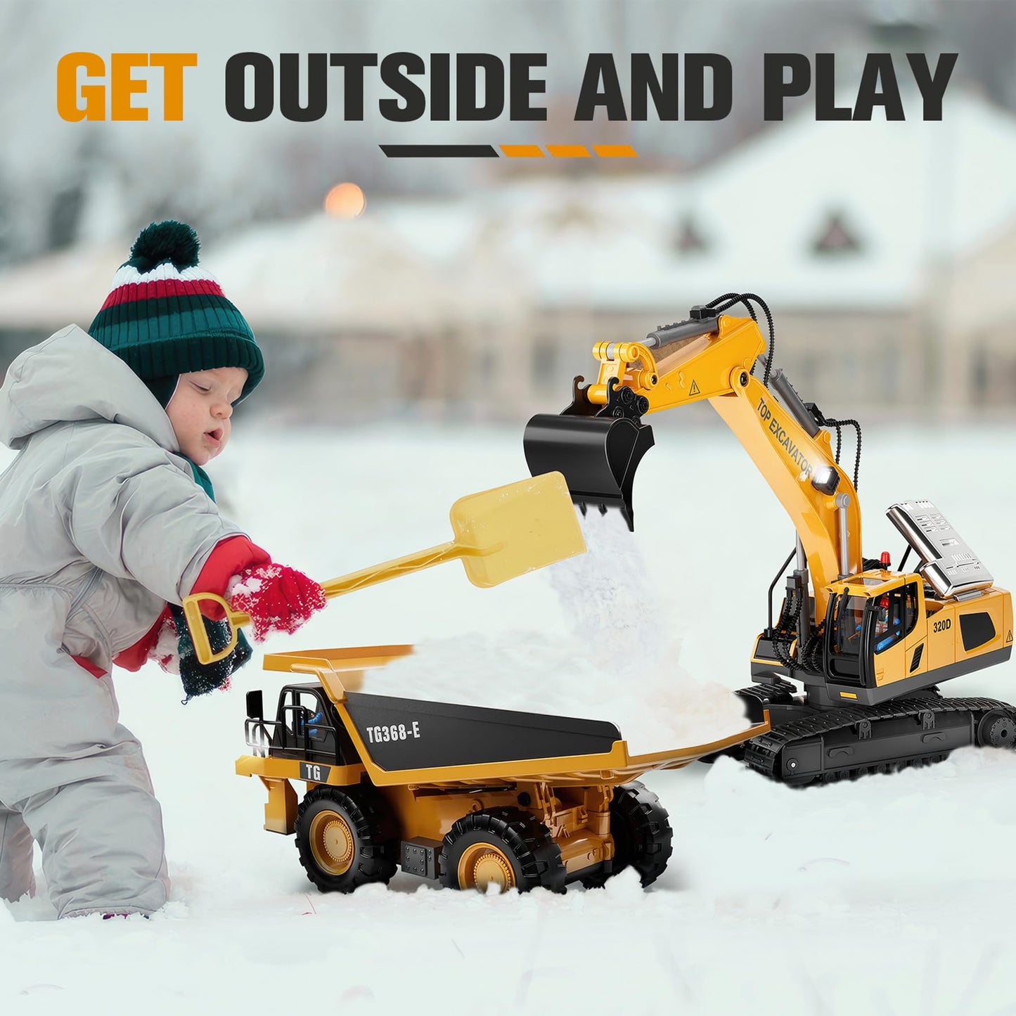 KIDMARKT RC Excavator Toy — 11-Channel Metal Construction Truck with 2×1200mAh Batteries, 120-Min Playtime