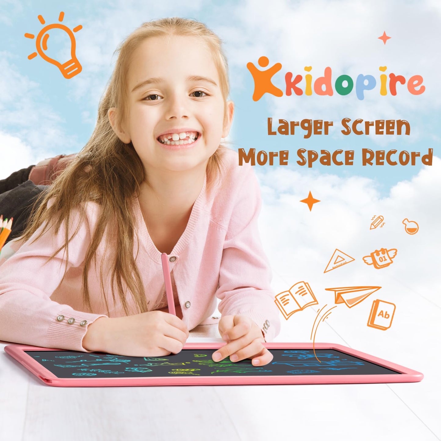 Kidopire 15-Inch LCD Writing Tablet for Kids – Pink Doodle & Learn