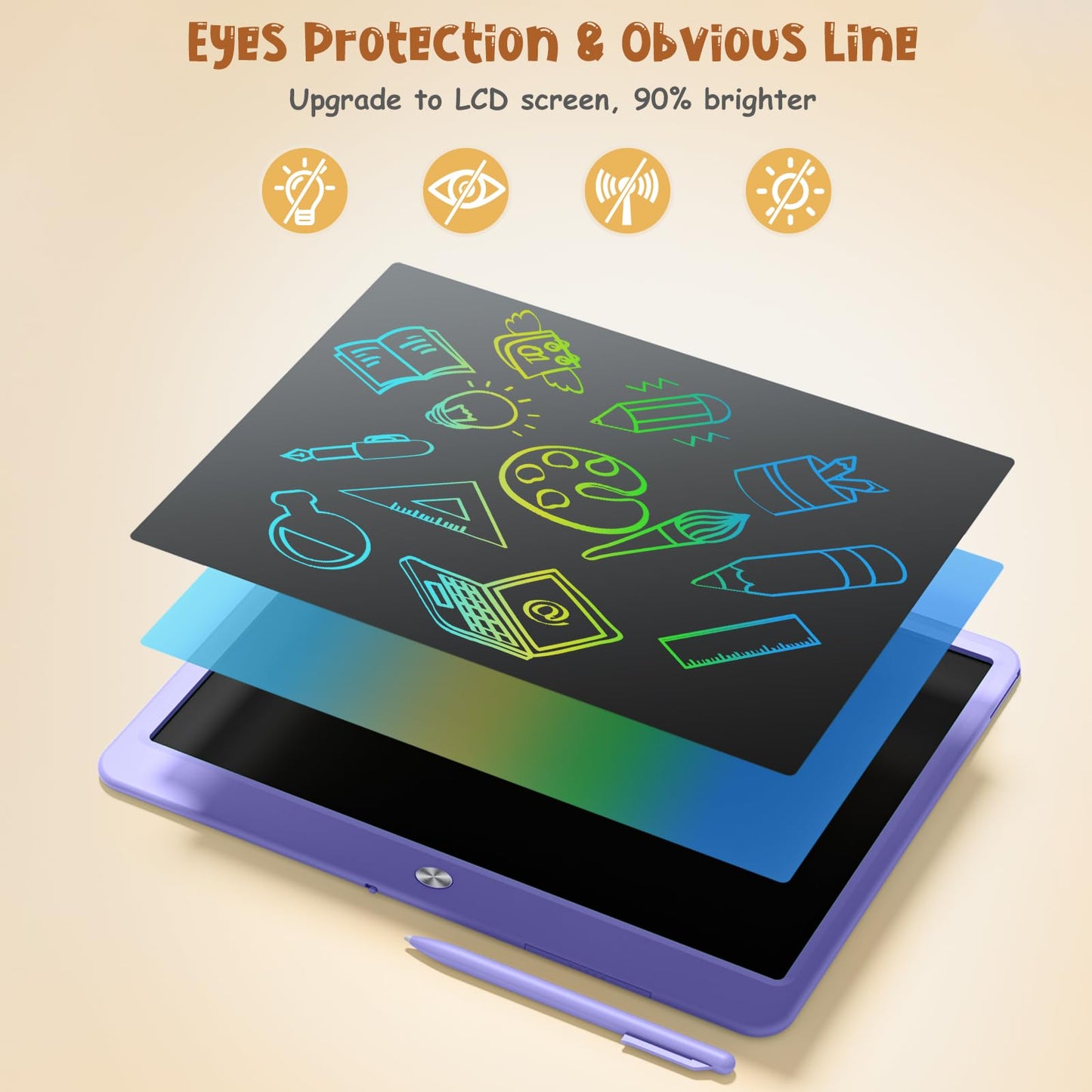 Kidopire 15-Inch LCD Writing Tablet for Kids – Large Doodle Board, Erasable & Reusable, Purple