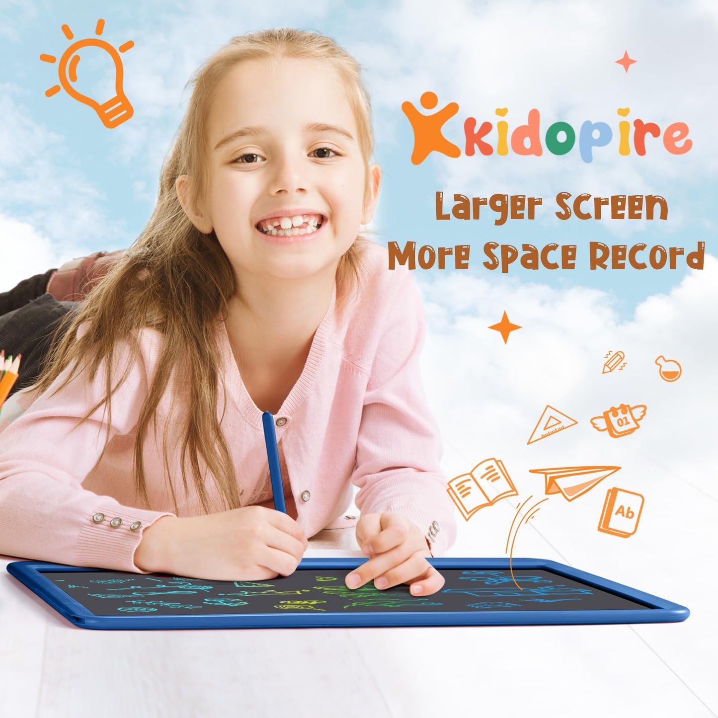 Kidopire 15-Inch LCD Writing Tablet for Kids – Large Drawing Board, 3-12+ Years, Navy