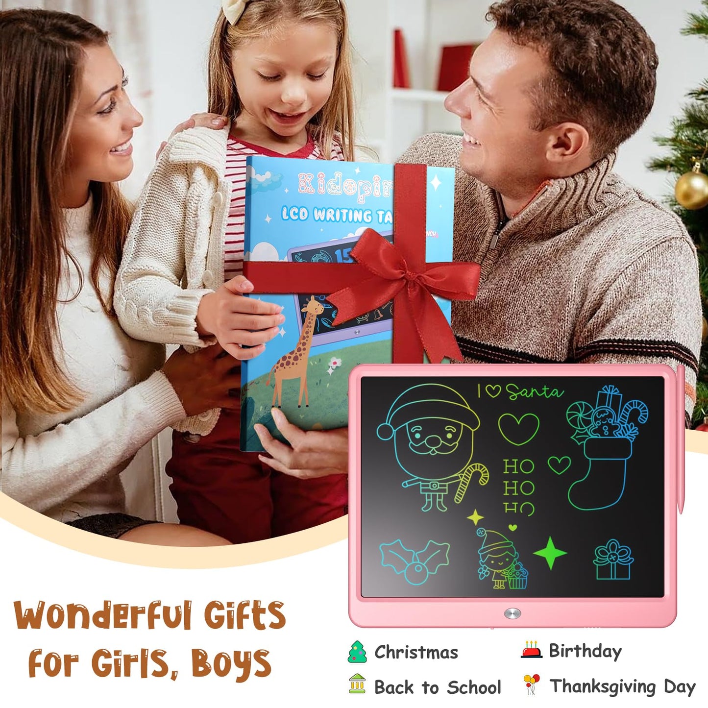 Kidopire 15-Inch LCD Writing Tablet for Kids – Pink Doodle & Learn