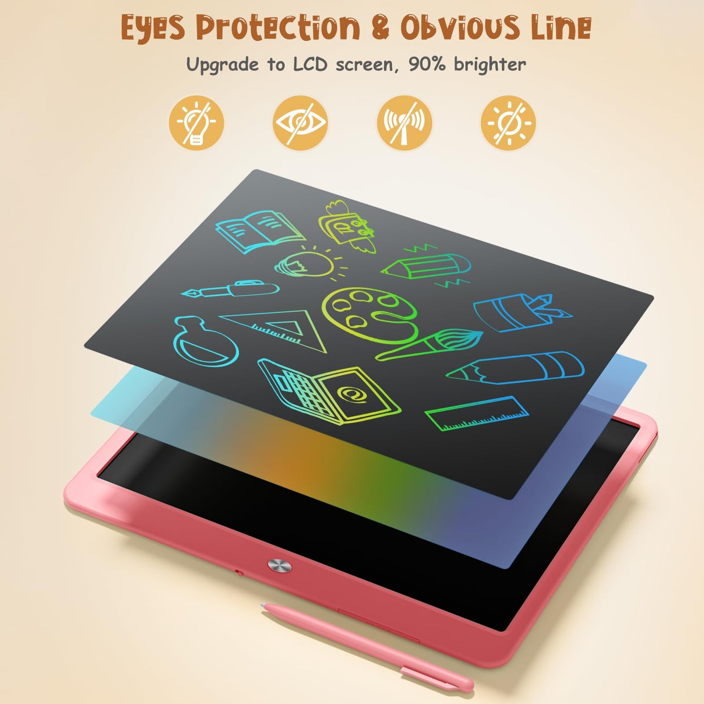 Kidopire 15-Inch LCD Writing Tablet for Kids – Pink Doodle & Learn