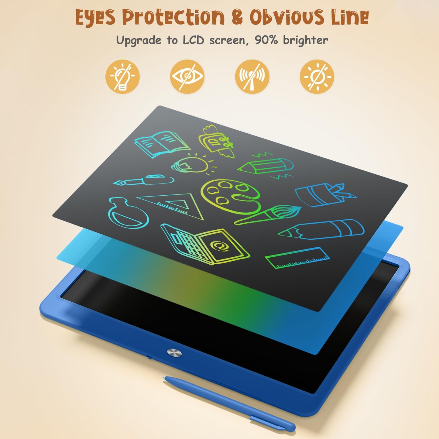 Kidopire 15-Inch LCD Writing Tablet for Kids – Large Drawing Board, 3-12+ Years, Navy