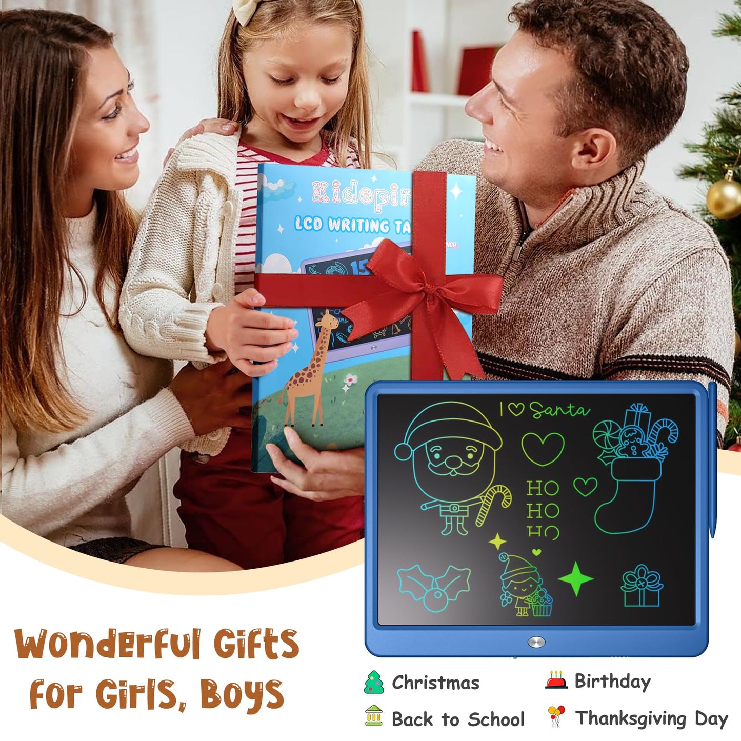 Kidopire 15-Inch LCD Writing Tablet for Kids – Large Drawing Board, 3-12+ Years, Navy