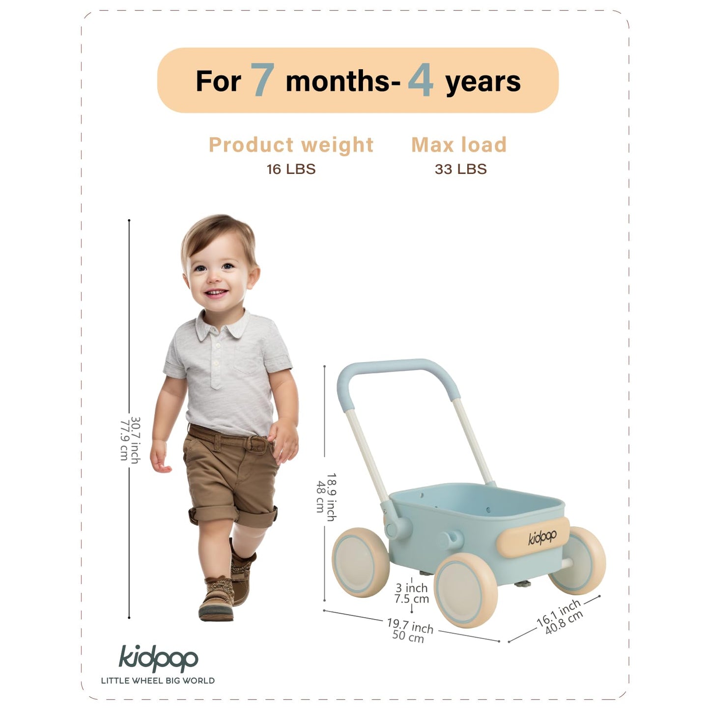 Kidpop PULA 2-in-1 Push & Pull Wagon – Baby Walker for 7 Months–4 Years (Indoor/Outdoor)