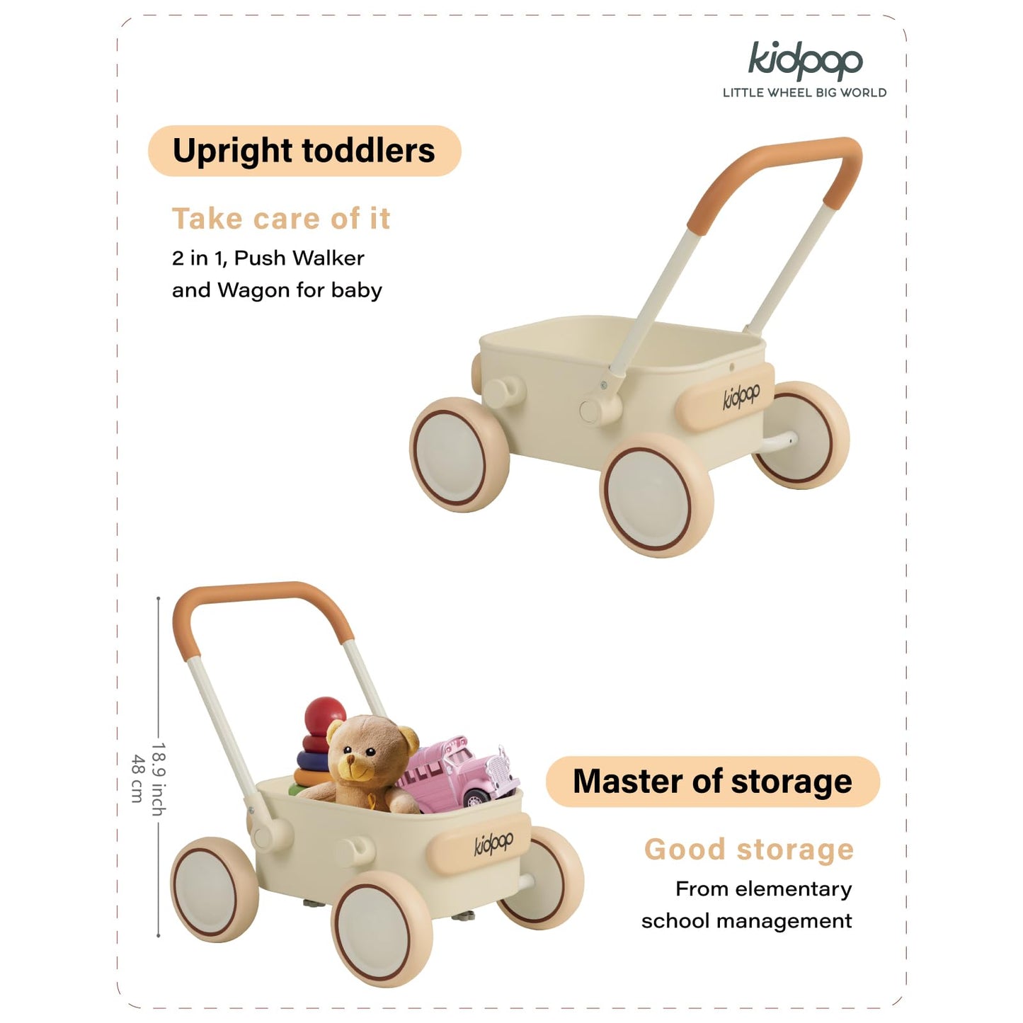 Kidpop PULA 2-in-1 Push and Pull Wagon – Safe Baby Walker for 7 Months to 4 Years