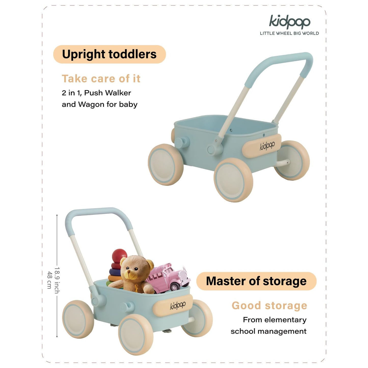 Kidpop PULA 2-in-1 Push & Pull Wagon – Baby Walker for 7 Months–4 Years (Indoor/Outdoor)