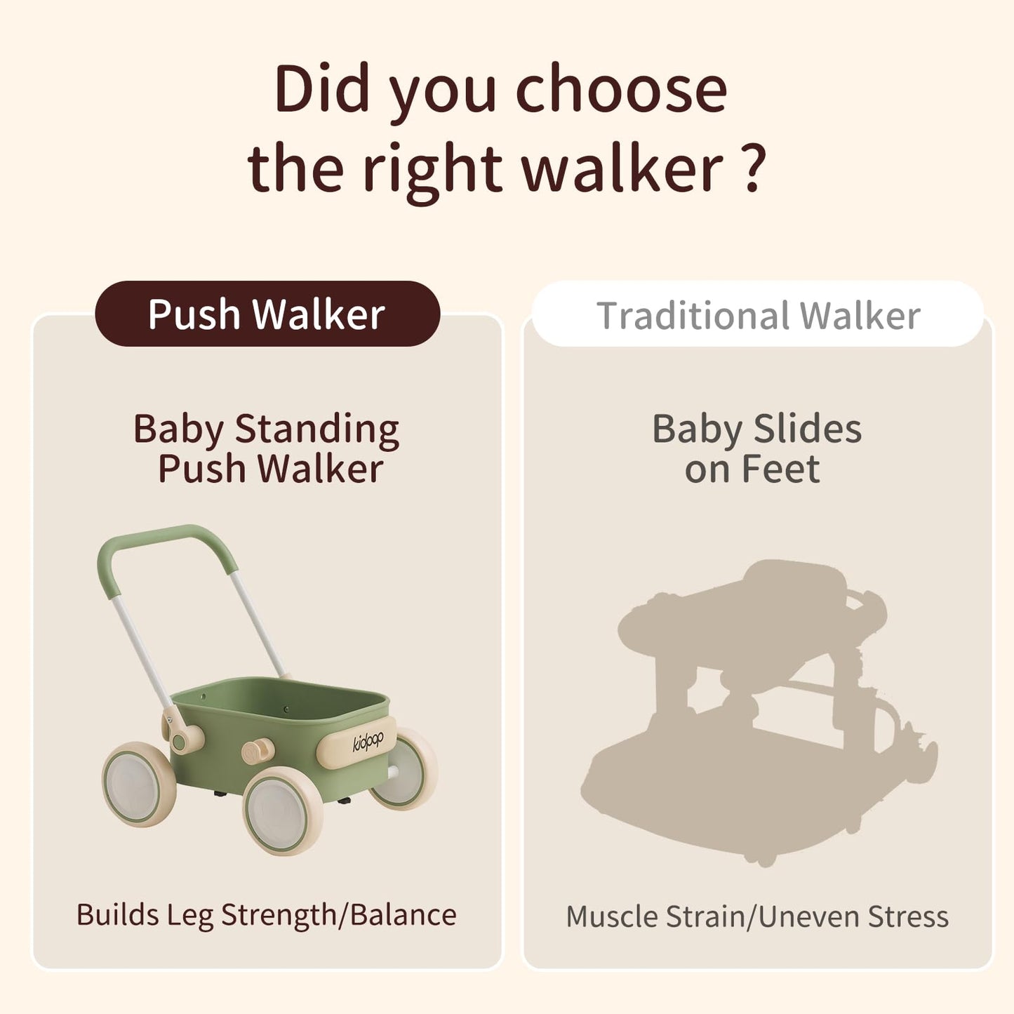 PULA Baby Push Walker with Wheels by Kidpop – 2-in-1 Toddler Wagon (Red)