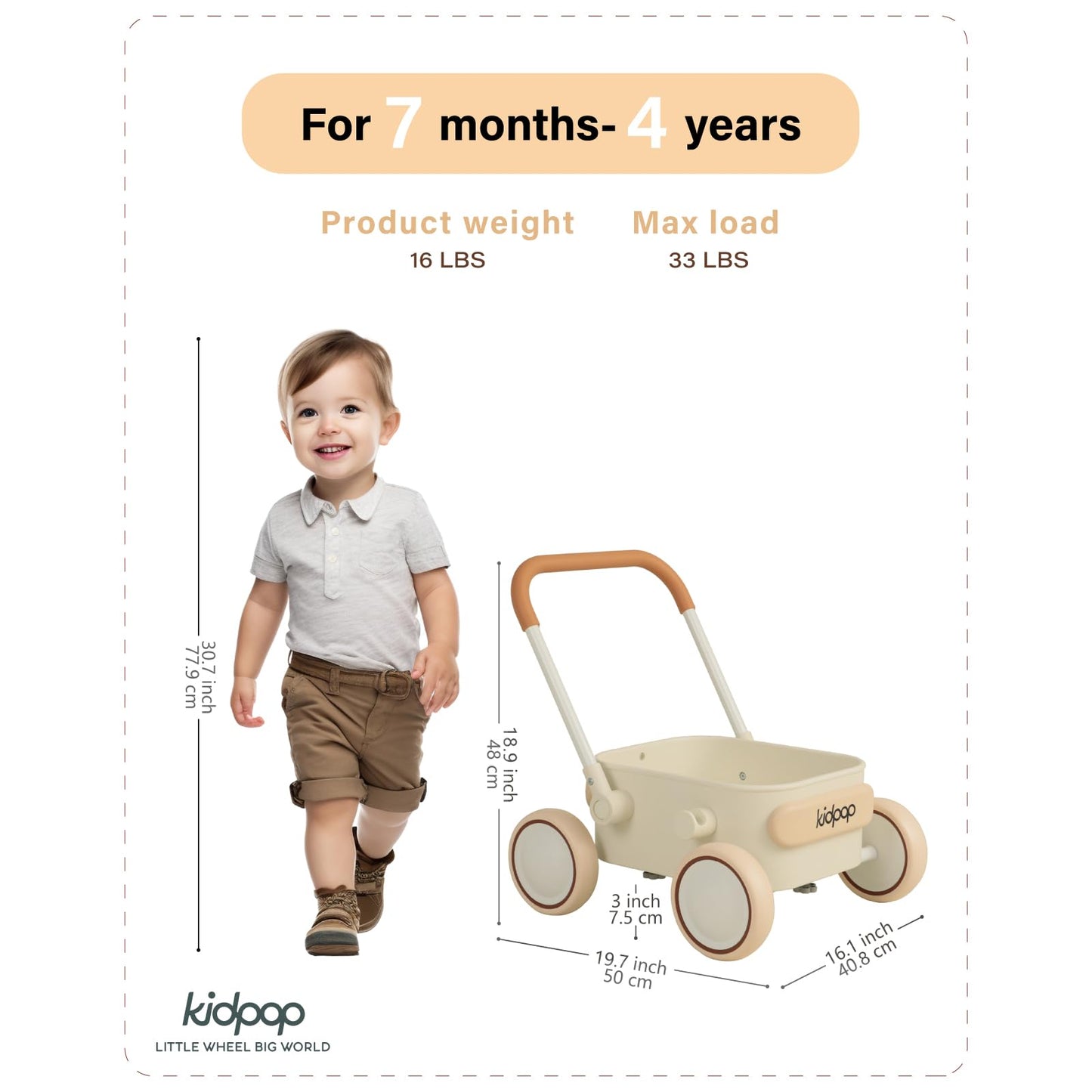 Kidpop PULA 2-in-1 Push and Pull Wagon – Safe Baby Walker for 7 Months to 4 Years