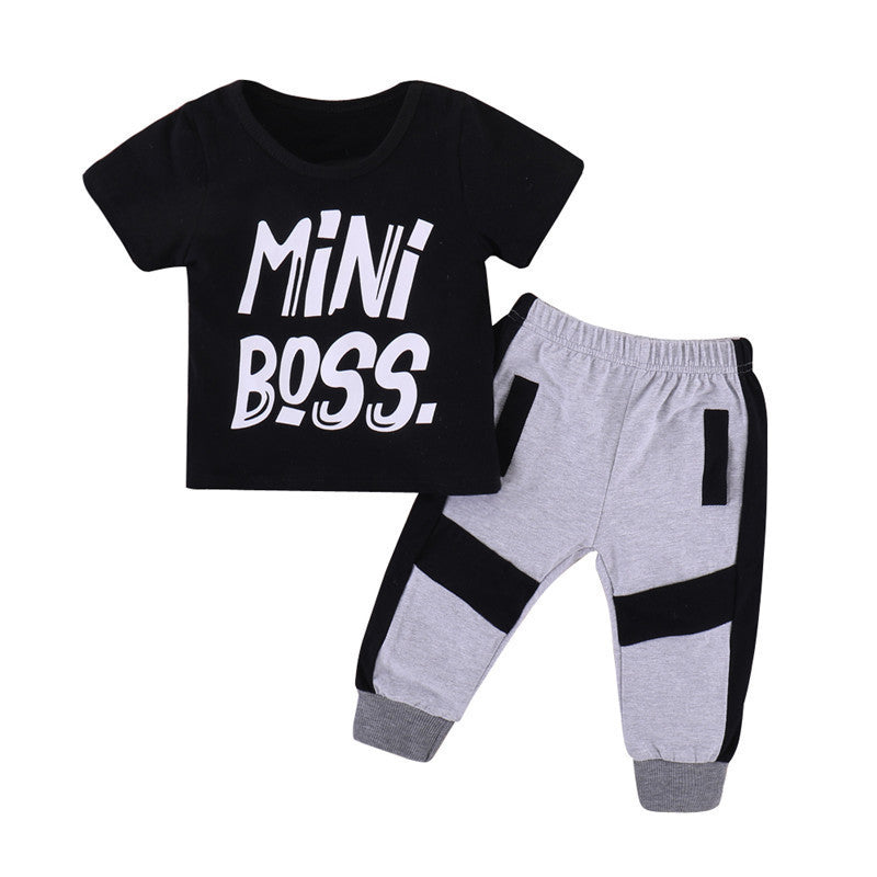 Kids' Black Two-Pieces Outfit Set | Letter Print Tracksuit for Boys & Girls