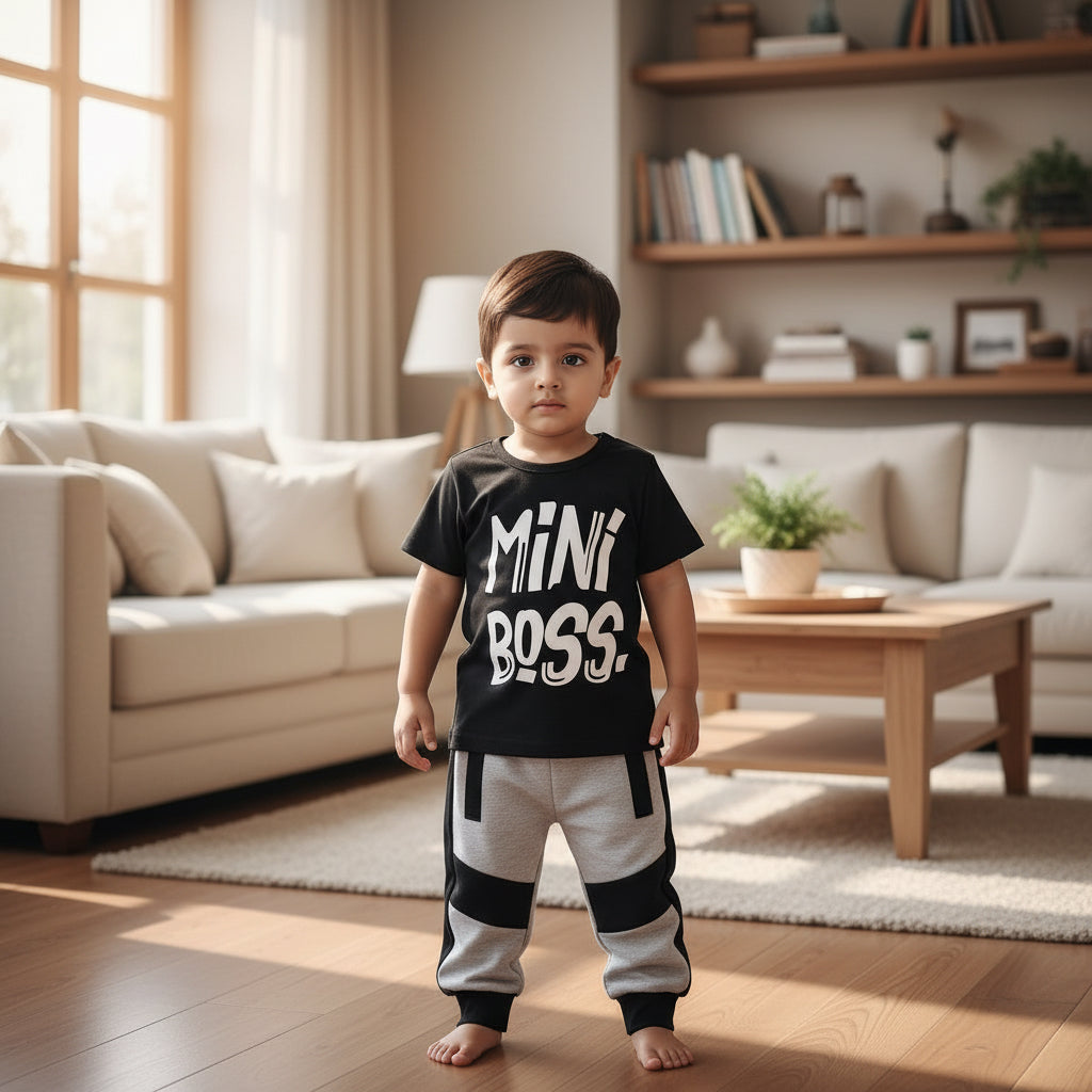 Kids' Black Two-Pieces Outfit Set | Letter Print Tracksuit for Boys & Girls