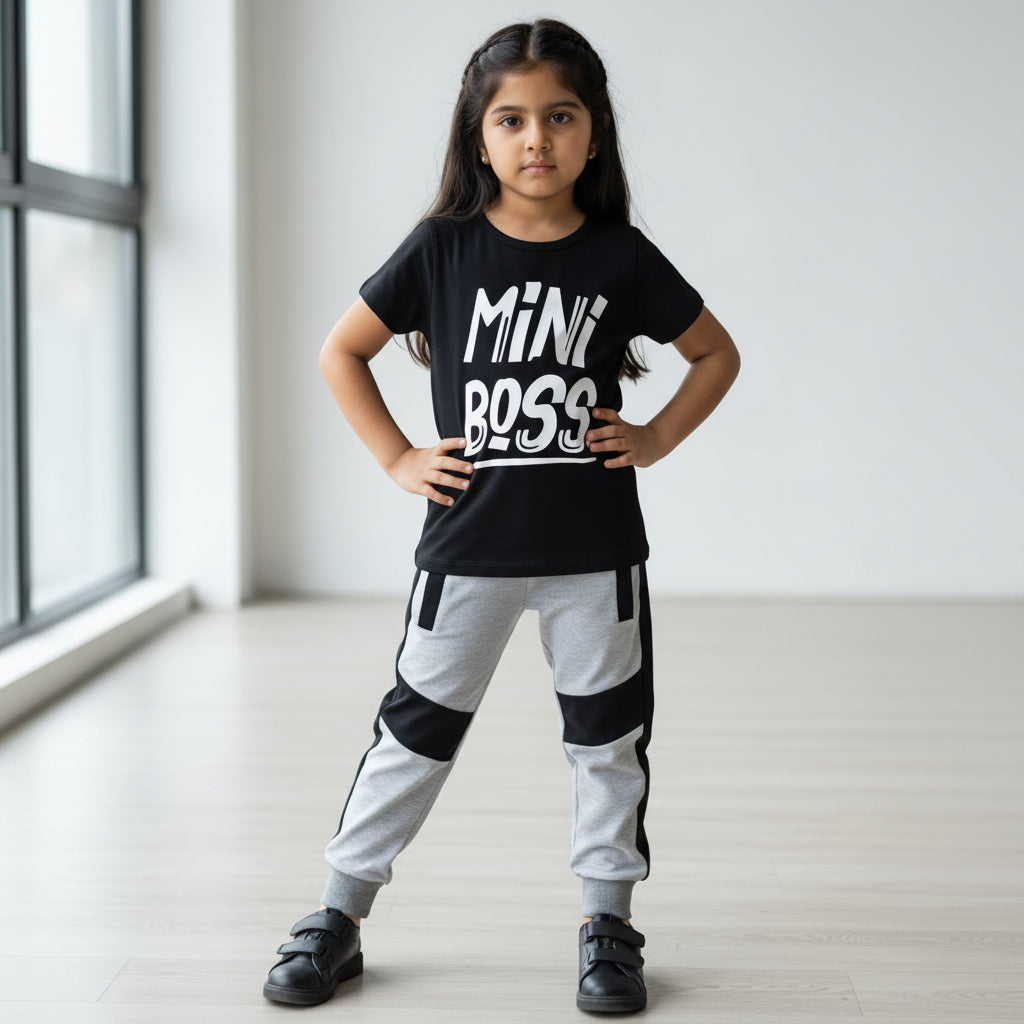Kids' Black Two-Pieces Outfit Set | Letter Print Tracksuit for Boys & Girls