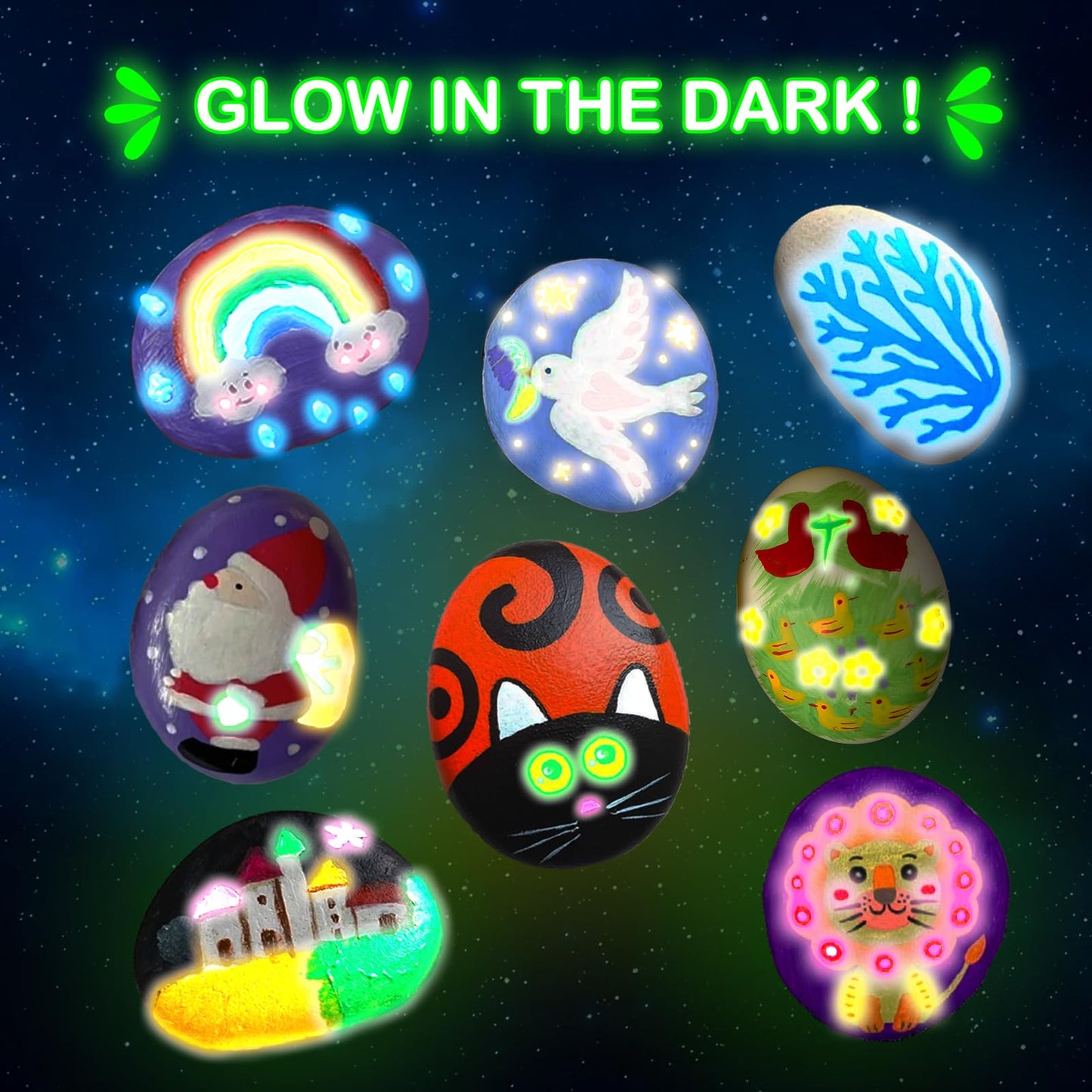 KIDS KING Glow in the Dark Rock Painting Kit for Kids 6-12 | Party Favors & Creative Gifts