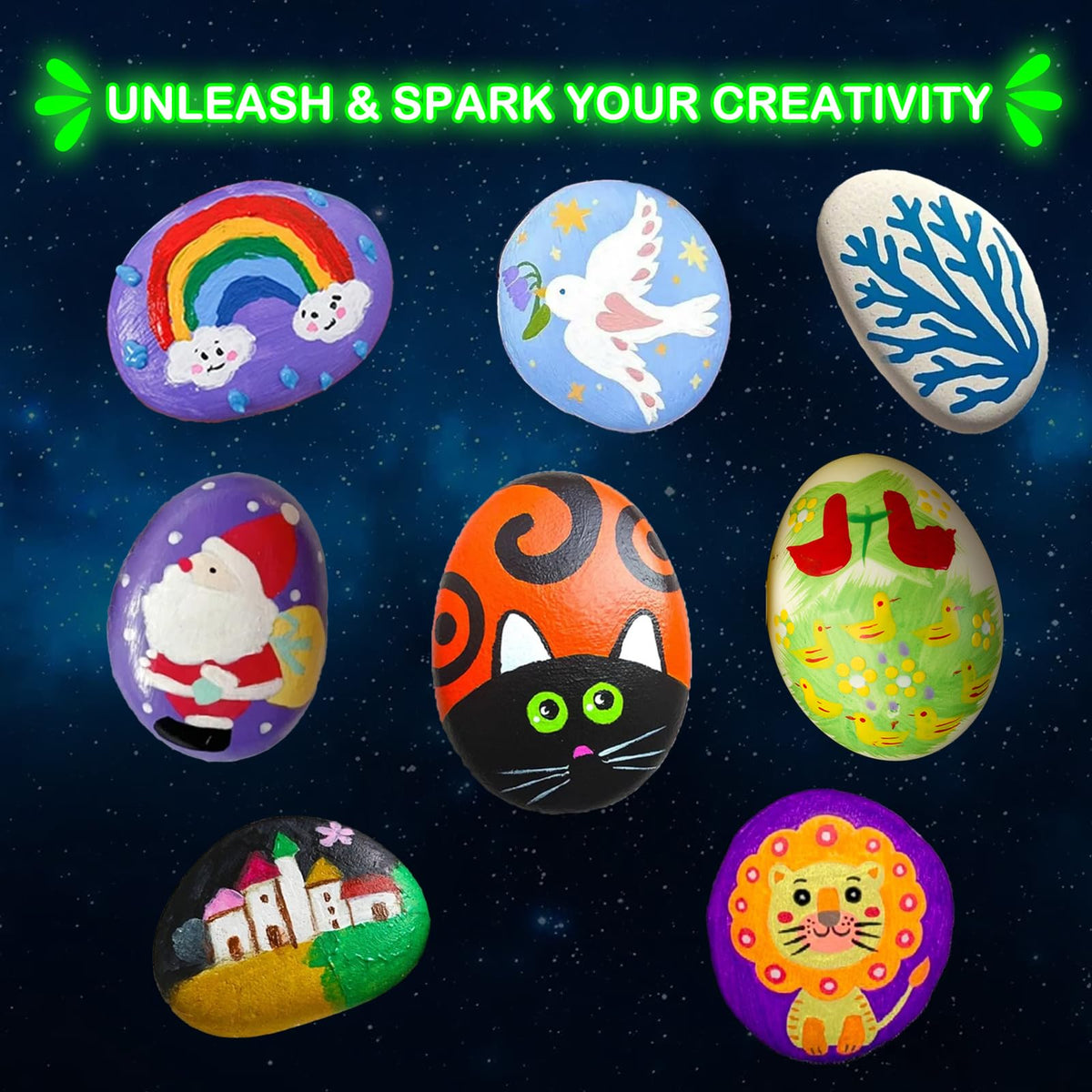 KIDS KING Glow in the Dark Rock Painting Kit for Kids 6-12 | Party Favors & Creative Gifts