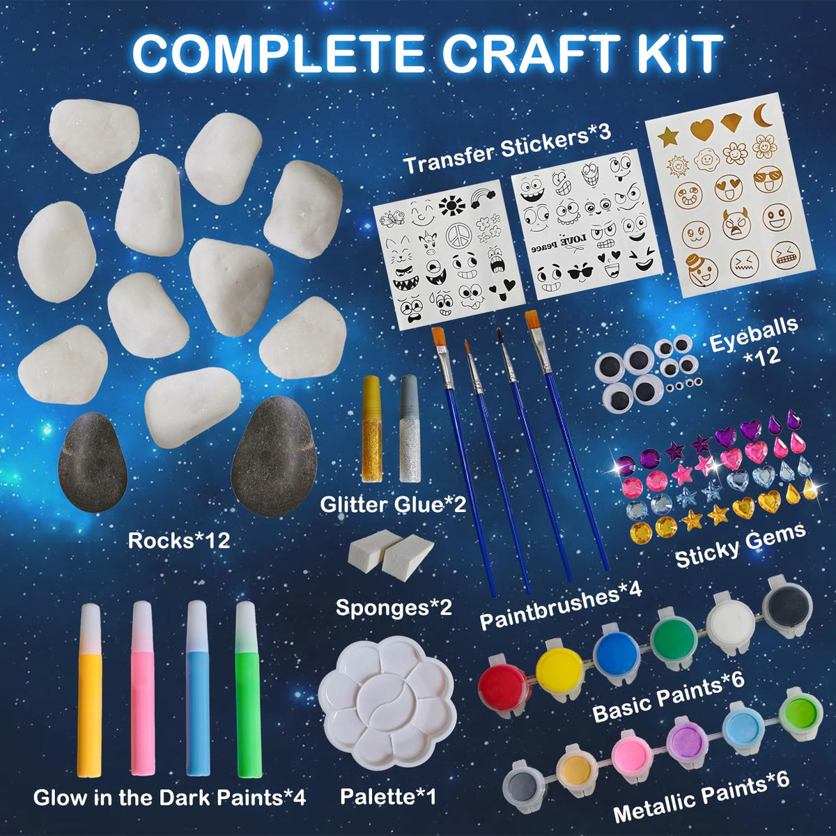 KIDS KING Glow in the Dark Rock Painting Kit for Kids 6-12 | Party Favors & Creative Gifts
