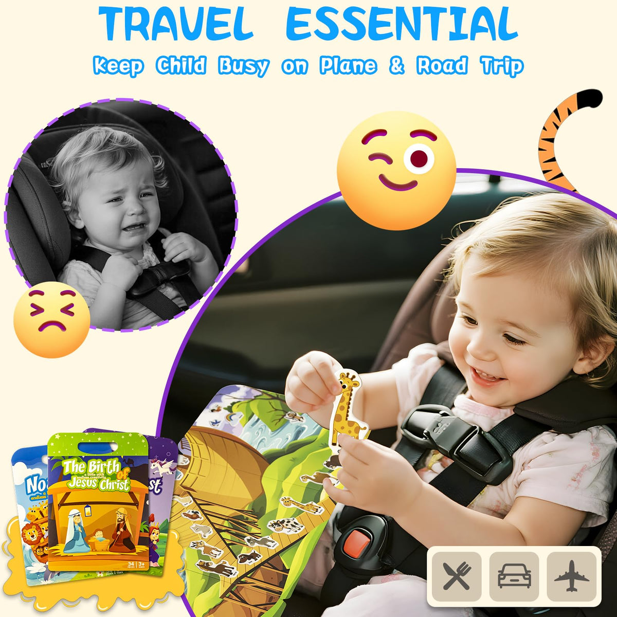 KIDS KING Reusable Sticker Book for Toddlers | 97 Puffy Stickers, 3 Themes