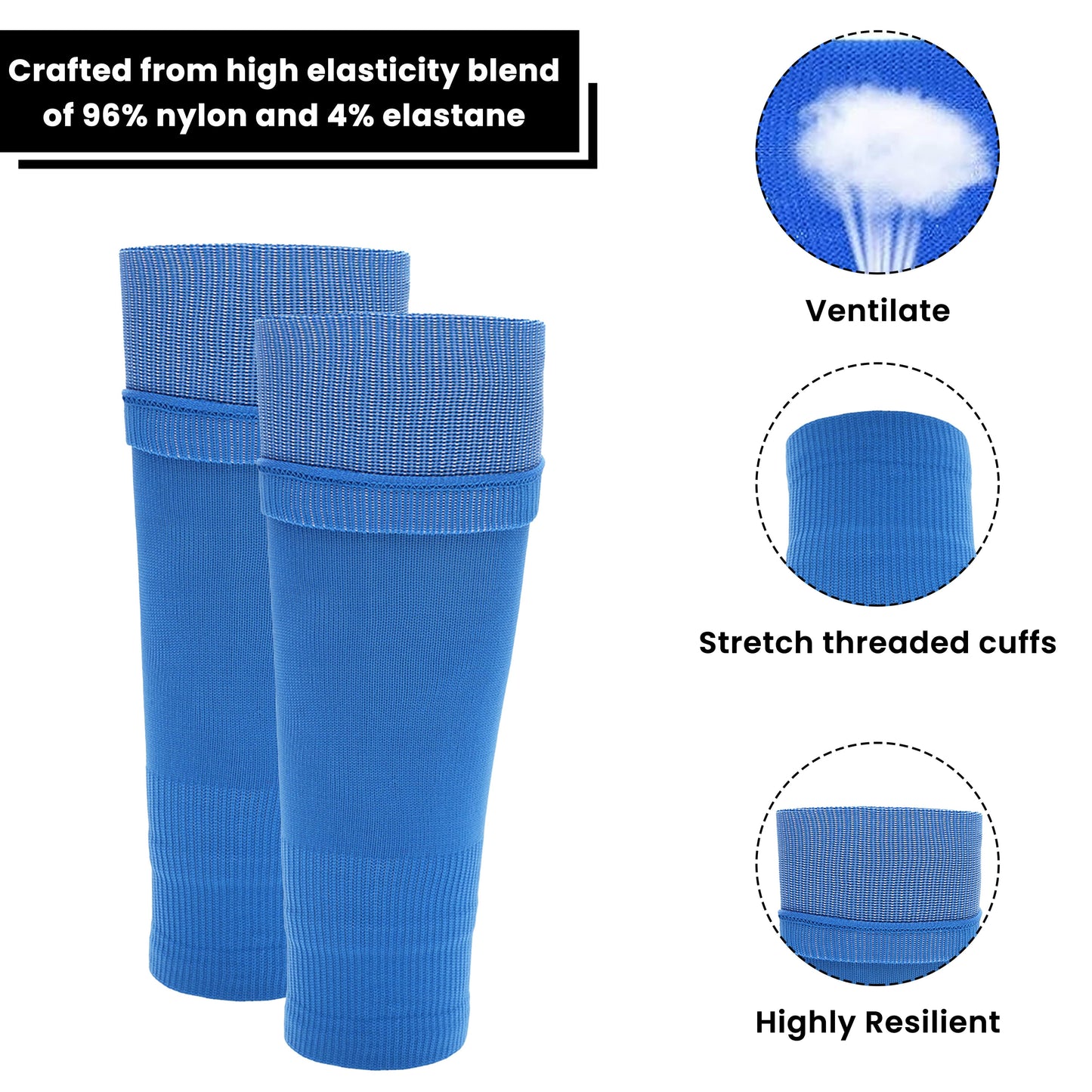 Sock Stack Blue Youth Size Kids Leg Sleeve Socks Fits Over Calf Shin Pads Compression