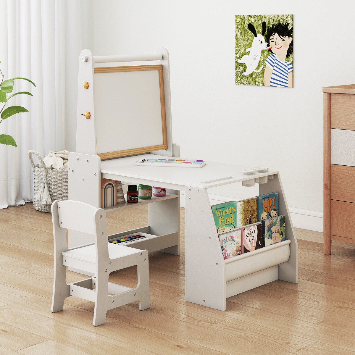Kids Art Table and Chair Set Multifunctional Kids Activity-Grey